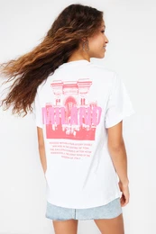 White 100% Cotton Printed Oversize/Wide Fit Crew Neck Knitted T-Shirt