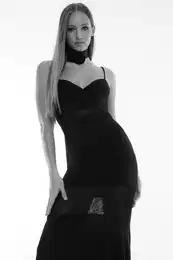 Black Fitted Knitted Lace Detailed Long Evening Evening Dress