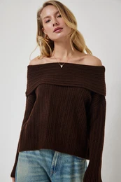 Happiness stanbul Women's Brown Madonna Collar Knitwear Sweater
