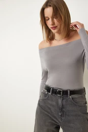 Happiness stanbul Women's Smoky Boat Neck Knitted Blouse