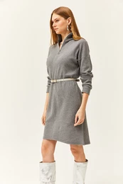 Women's Smoked High Collar Zippered Casual Dress
