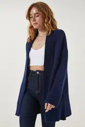 Happiness stanbul Women's Navy Blue Pocket Thick Textured Knitwear Cardigan
