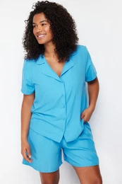 Curve Saks Shirt Collar Woven Pajama Set