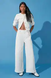 White More Sustainable Elastic Waist High Waist Extra Wide Leg Palazzo Jeans
