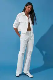White Ripped High Waist Wide Leg Jeans