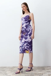 Limited Edition Purple Bodycon Midi One Shoulder Adjustable Strap Knit Dress