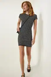 Happiness stanbul Women's Black Striped Knitted Mini Dress