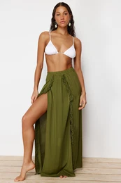 Khaki Maxi Woven Tassel Skirt