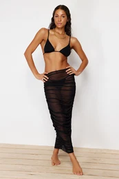 Black Bodycon Maxi Knitted Draped Mesh Beach Skirt