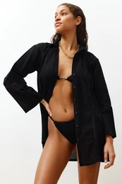 Black Woven Ribbon Accessory 100% Cotton Beach Shirt