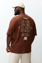 Plus Size Brown Oversize/Wide Cut 100% Text Printed T-Shirt