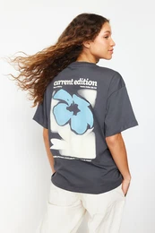 Anthracite 100% Cotton Back and Front Oversize/Wide Pattern Knitted T-Shirt