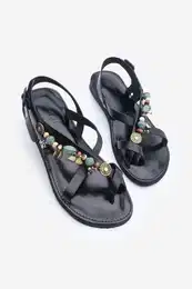 Women's Genuine Leather Accessory Eva Sole Flip-Flops Daily Sandals Devila Black