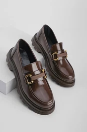 Women's Loafer High Sole Buckled Casual Shoes Kinles Brown