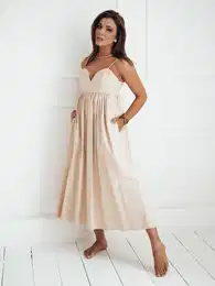 Sukienka midi ELIENE jasnobeowa