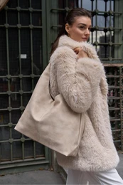 Women's Cream Leather Look Short Handle Shopper Bag