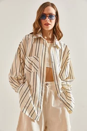 Women's Double Pocket Striped Shirt