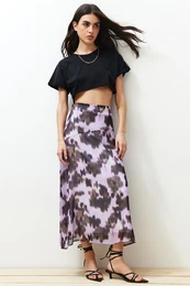 Multi Color Patterned Chiffon Fabric A-line Midi Length Woven Skirt