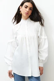 Ecru Embroidered Cotton Woven Shirt