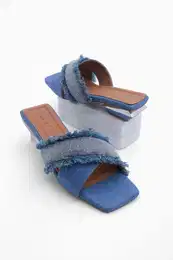 Women's Stone Heeled Slippers Nesha Blue Jeans