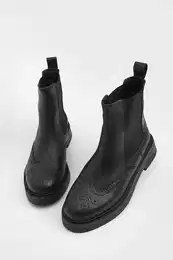 Women's Genuine Leather Elastic Side Band Daily Boots Yestin Black