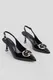Marjin Women's Pointed Toe Buckle Thin Heel Open Back Classic Heeled Shoes Ever Black Patent Leather