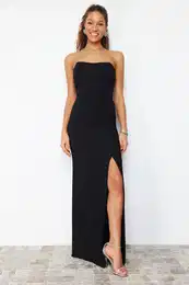 Black Body-fitting Woven Long Elegant Evening Dress