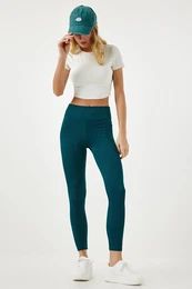 Happiness stanbul Women's Emerald Green High Waist Ribbed Seamless Knitted Leggings