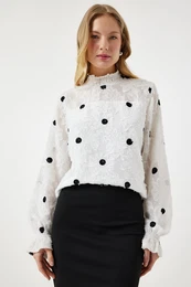 Happiness stanbul Women's White Marked Polka Dot Woven Blouse