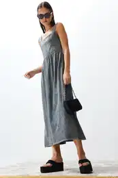 Anthracite Old Skater Square Neck Zero Sleeve Knitted Maxi Dress