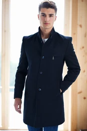 PLT8367 MEN'S COAT-PLAIN NAVY BLUE