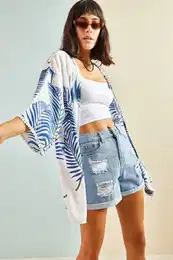 Women's Lace Detailed Patterned Viscose Kimono