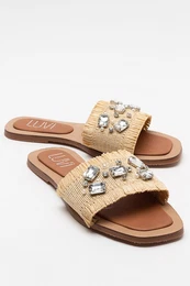 NORVE Beige Straw Stone Women's Slippers