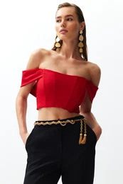 Red Carmen Collar Woven Bustier