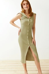 Mint Midi Knitwear Carmen Collar Detailed Dress