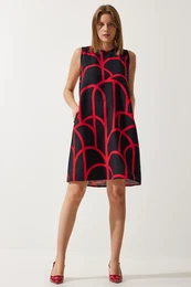 Happiness stanbul Women's Black Red Patterned Summer Bell Dress