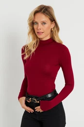 Women's Half Turtleneck Blouse Burgundy