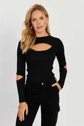 Women's Black Windowed Camisole Blouse