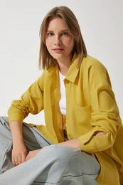 Happiness stanbul Women's Mustard Oversize Linen Ayrobin Shirt