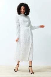 White Textured Quality Polka Dot Lined Woven Dress