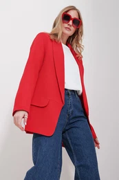 Trend Alaat Stili Women's Red Shawl Collar Lined Jacket