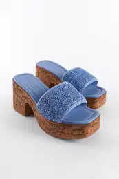 Cork Platform Sole Straw Single Strap Women's Slippers