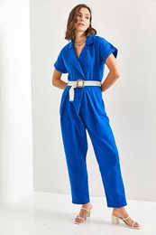 Women's Belted Thin Gabardine Jumpsuit 20162