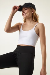 Happiness stanbul White Thin Strap Knitted Sports Bra
