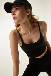 Happiness stanbul Black Thin Strap Knitted Sports Bra
