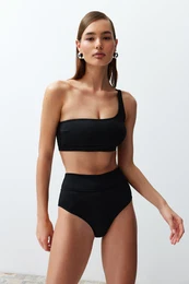 Black One-Shoulder High Waist Regular Bikini Set