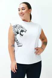 Curve White Animal Patterned Padded Knitted Blouse