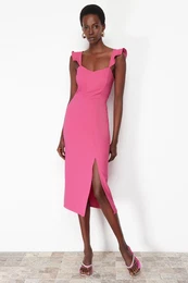 Fuchsia Flounce Fitted Woven Dress