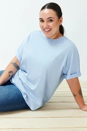 Curve Light Blue Metallic Embroidery Detail Oversize Knitted T-shirt