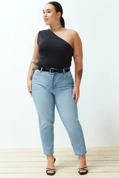 Curve Light Blue High Waist Mom Fit Jeans